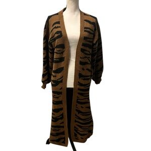 Line and Dot Long Cozy Tiger Print Knit Cardigan Duster XS